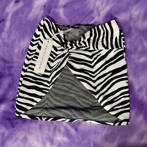 NWT White Fox Swim black and white zebra print mini skirt with knot front detail
